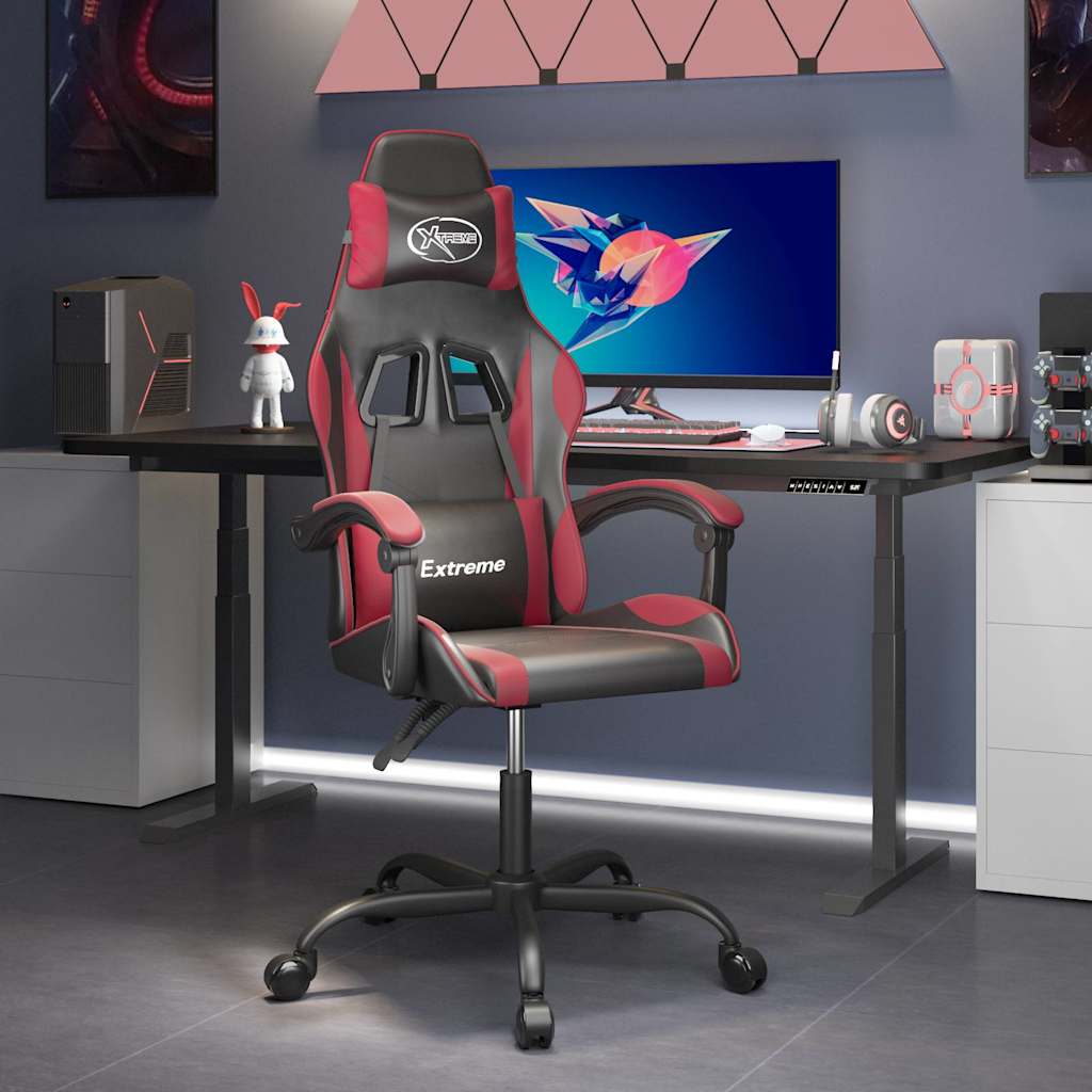 Gaming-Stuhl Drehbar Schwarz und Weinrot Kunstleder