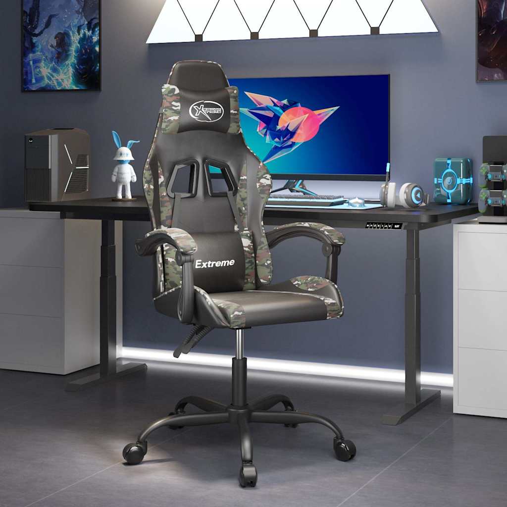 Gaming-Stuhl Drehbar Schwarz und Tarnfarben Kunstleder