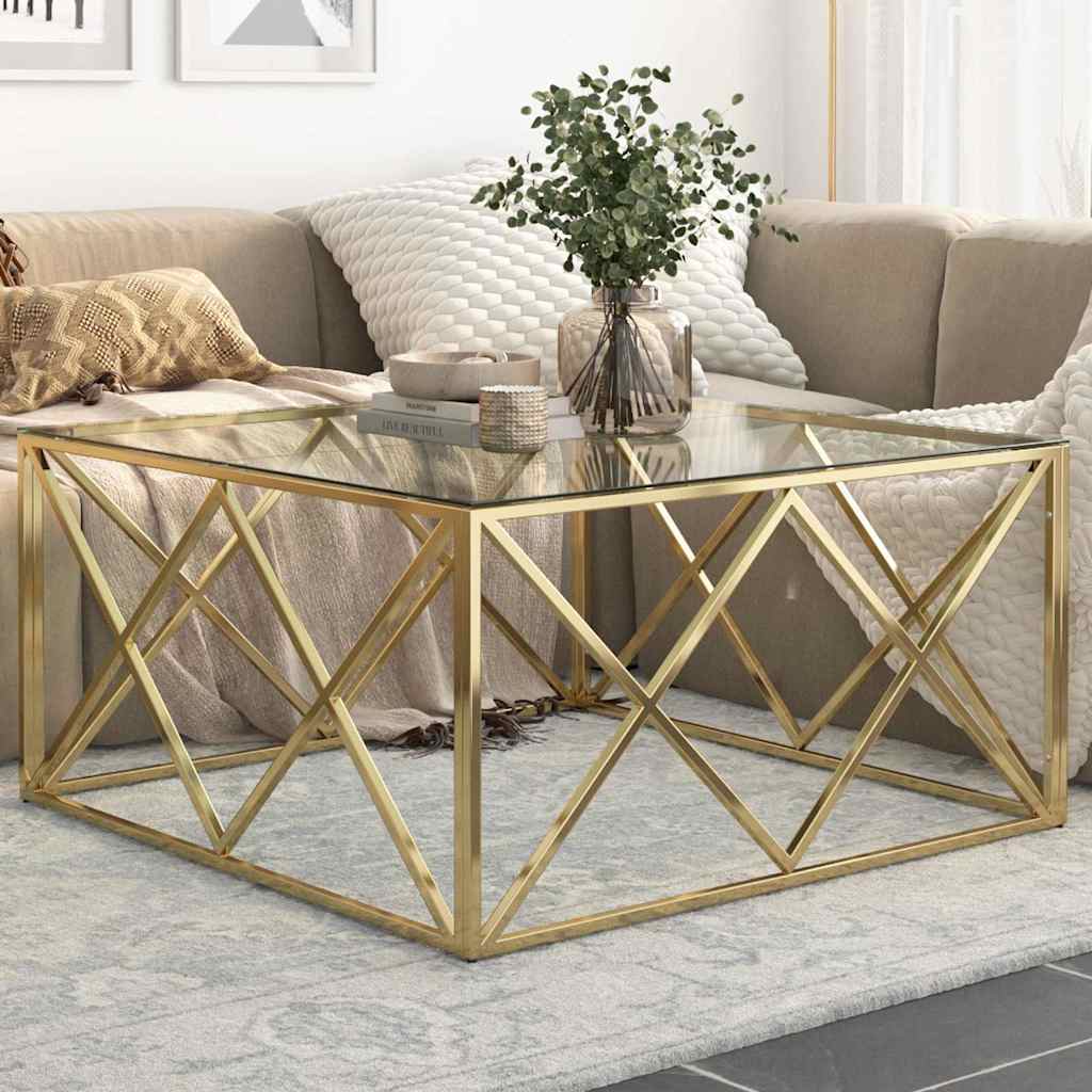 Couchtisch Golden Edelstahl und Hartglas