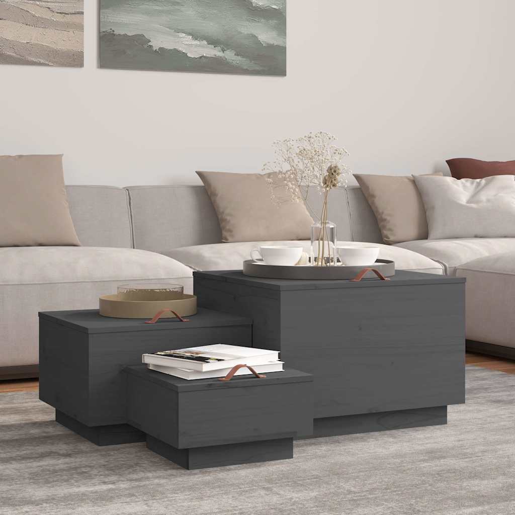 Aufbewahrungsboxen mit Deckeln 3 Stk. Grau Massivholz Kiefer