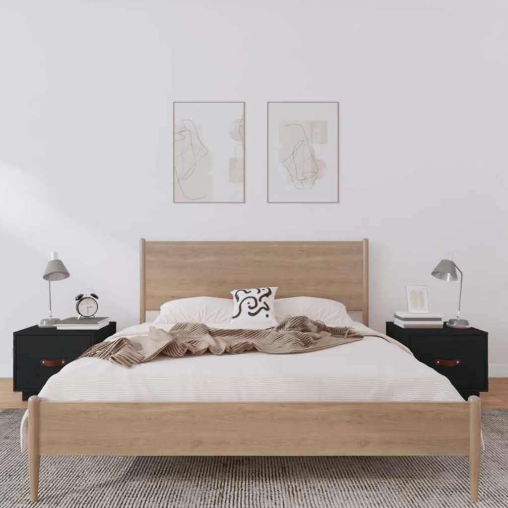 Nachttische 2 Stk. Schwarz 40x34x35 cm Massivholz Kiefer