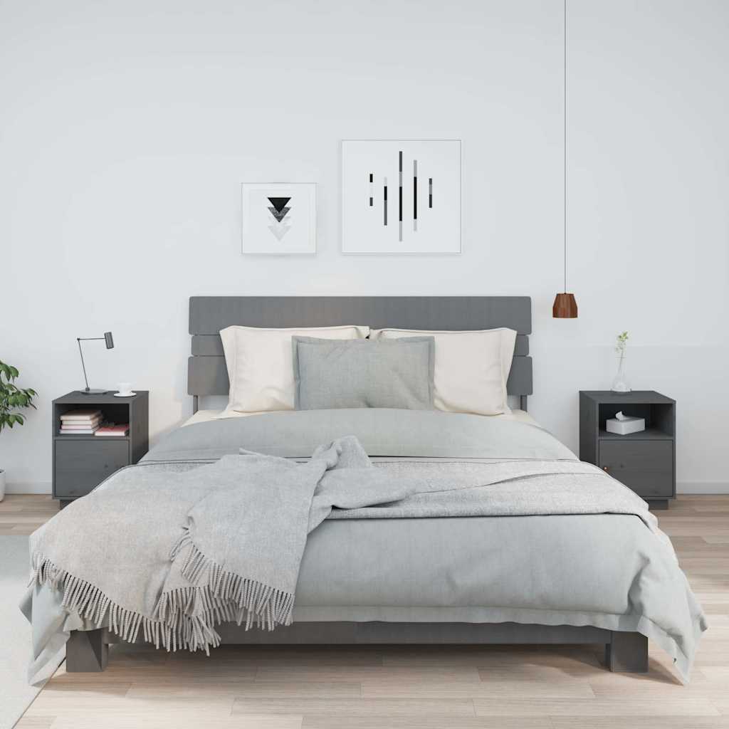 Nachttische 2 Stk. Grau 40x34x55 cm Massivholz Kiefer