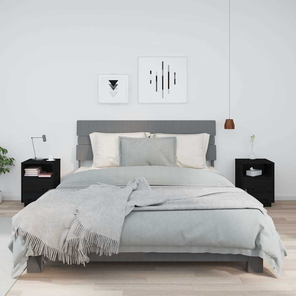 Nachttische 2 Stk. Schwarz 40x34x55 cm Massivholz Kiefer