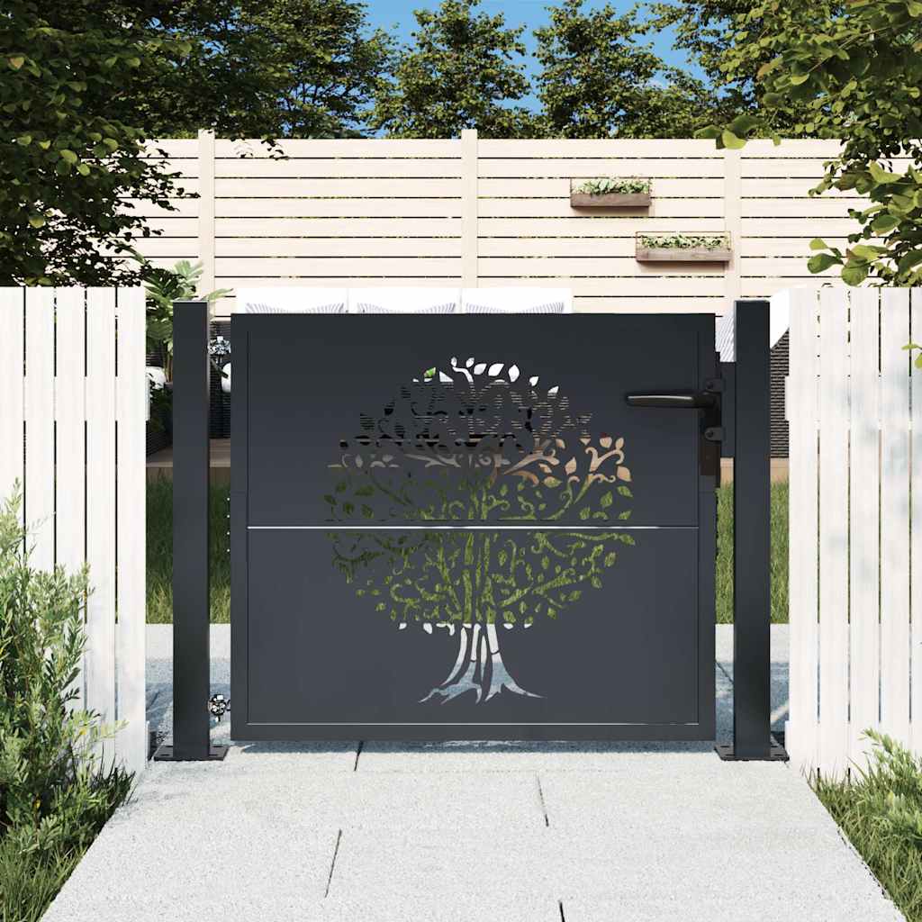 Gartentor Anthrazit 100x100 cm Stahl Baum-Design