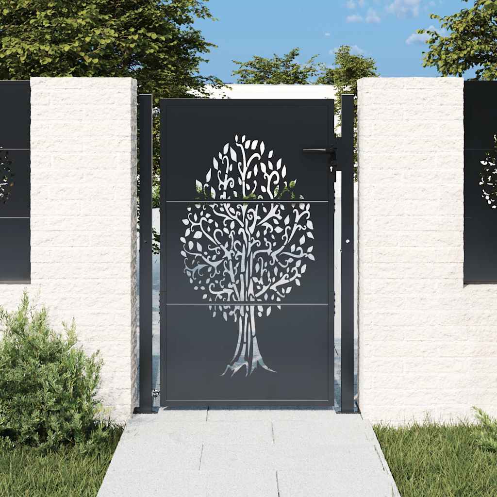Gartentor Anthrazit 100x150 cm Stahl Baum-Design