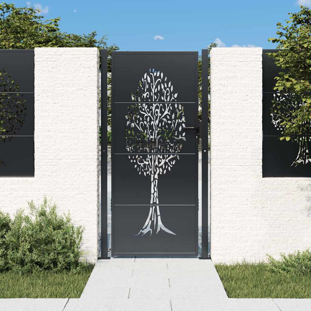 Gartentor Anthrazit 100x200 cm Stahl Baum-Design