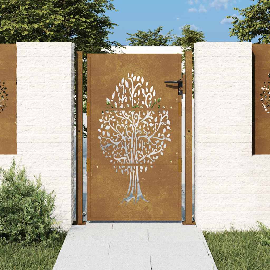 Gartentor 100x125 cm Cortenstahl Baumdesign