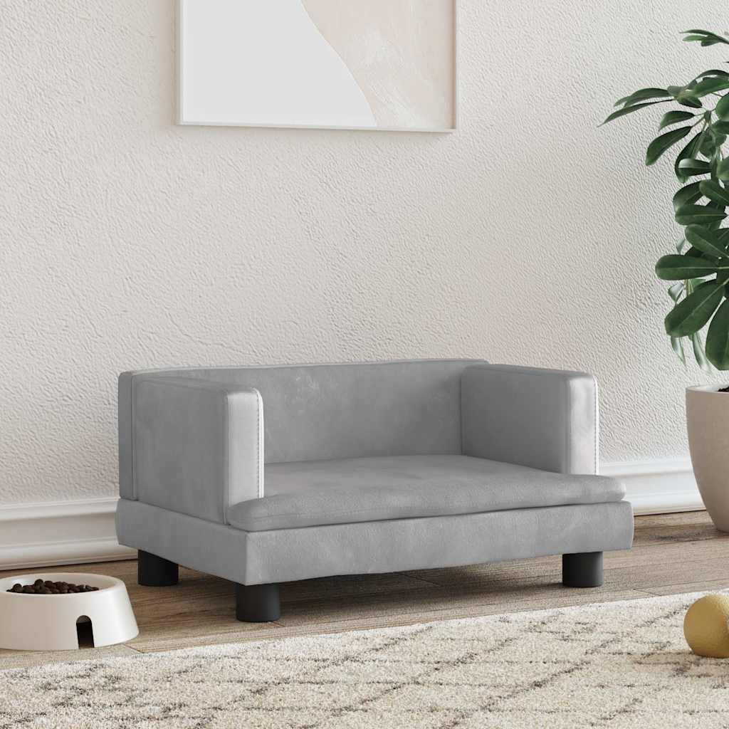 Hundebett Hellgrau 60x40x30 cm Samt