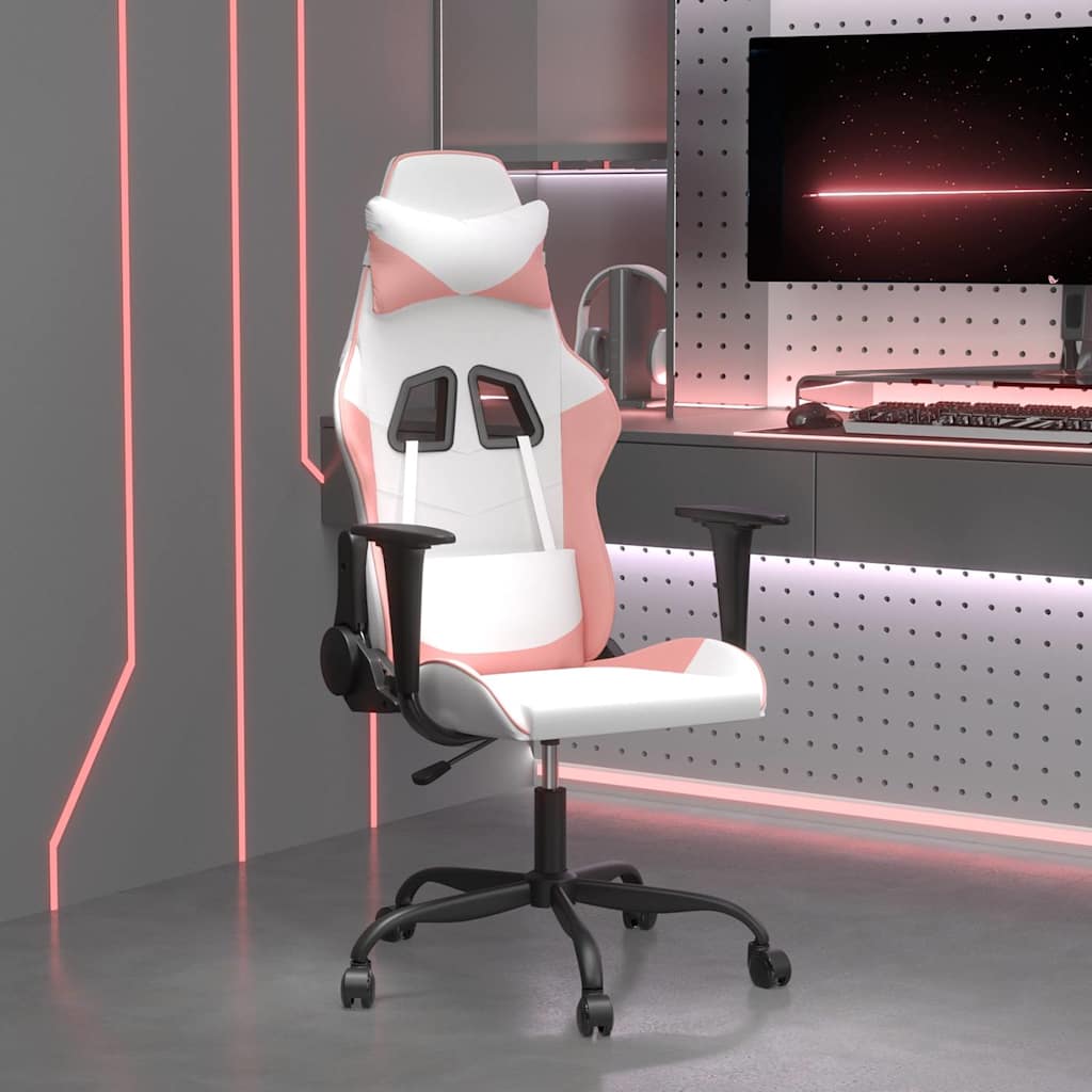 Gaming-Stuhl Weiß und Rosa Kunstleder