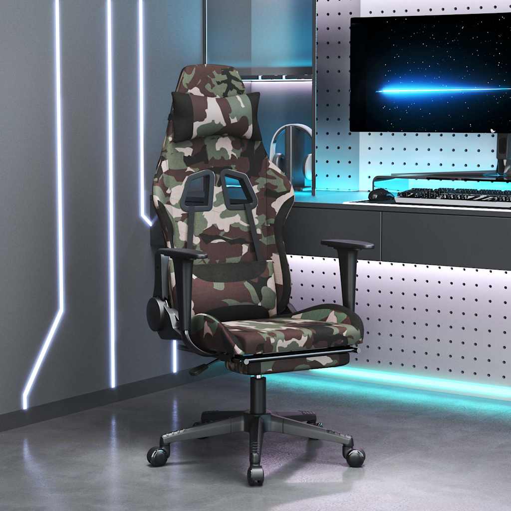 Gaming-Stuhl mit Fußstütze Tarnfarben und Schwarz Stoff