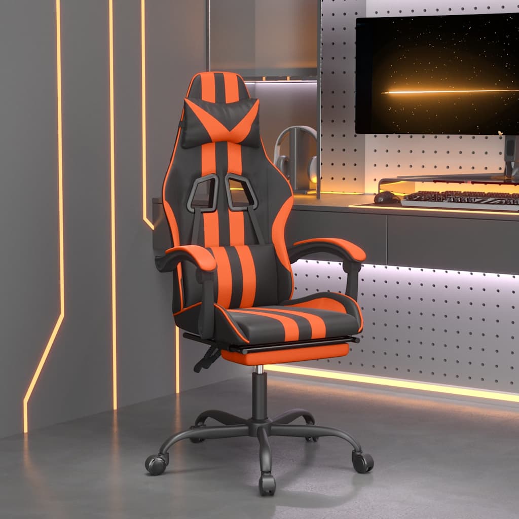 Gaming-Stuhl mit Fußstütze Schwarz und Orange Kunstleder