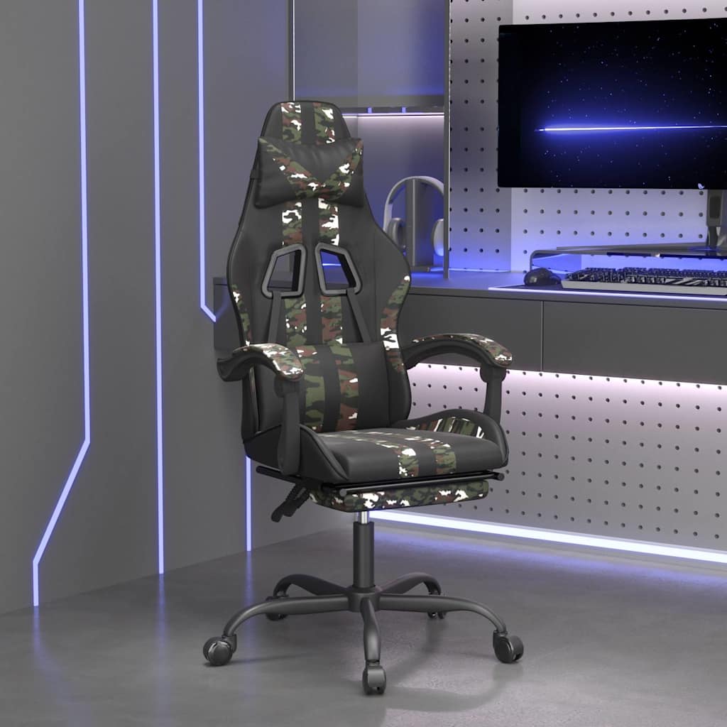 Gaming-Stuhl mit Fußstütze Schwarz und Tarnfarben Kunstleder