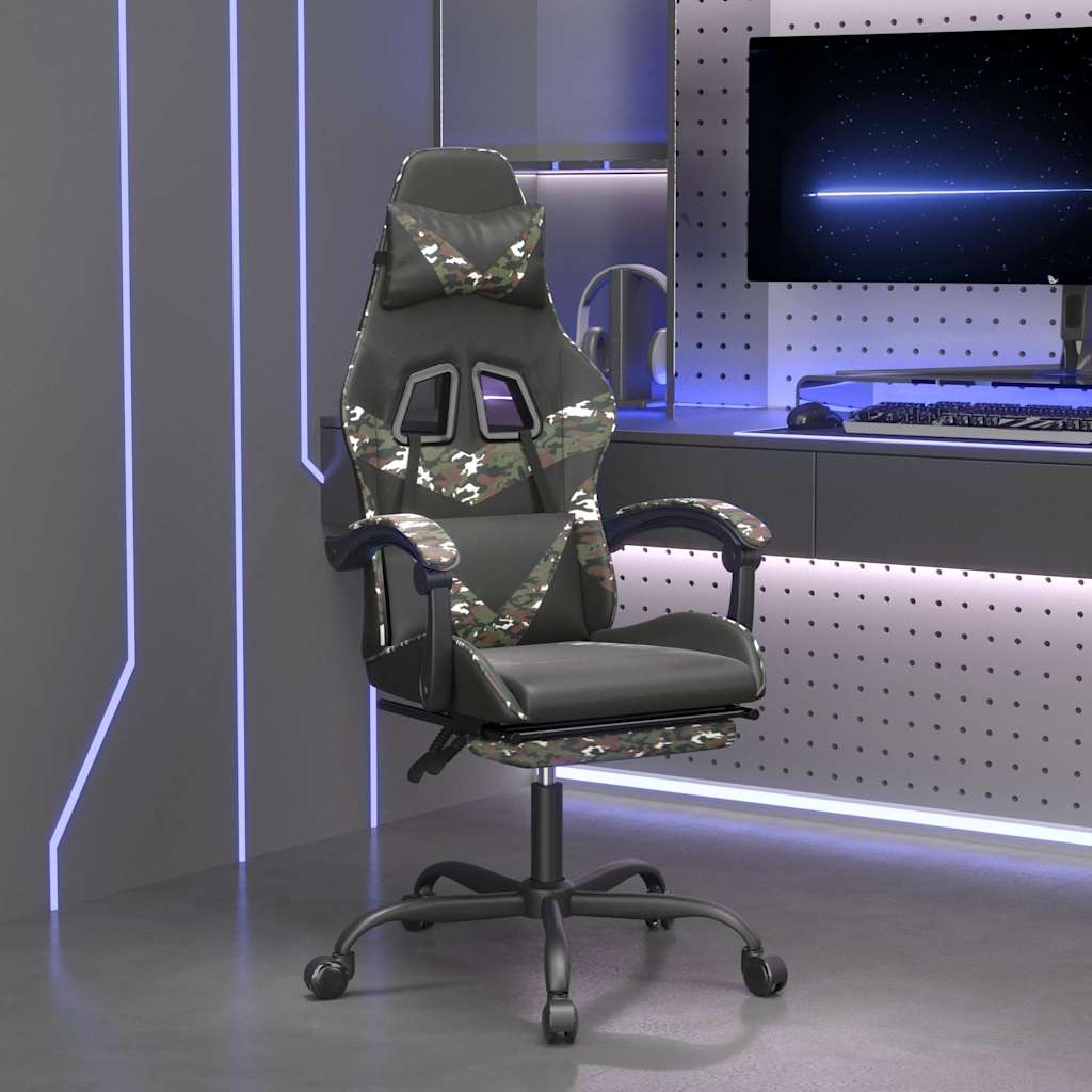 Gaming-Stuhl mit Fußstütze Schwarz und Tarnfarben Kunstleder