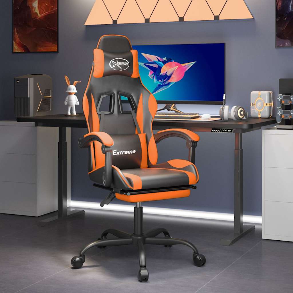 Gaming-Stuhl mit Fußstütze Schwarz und Orange Kunstleder