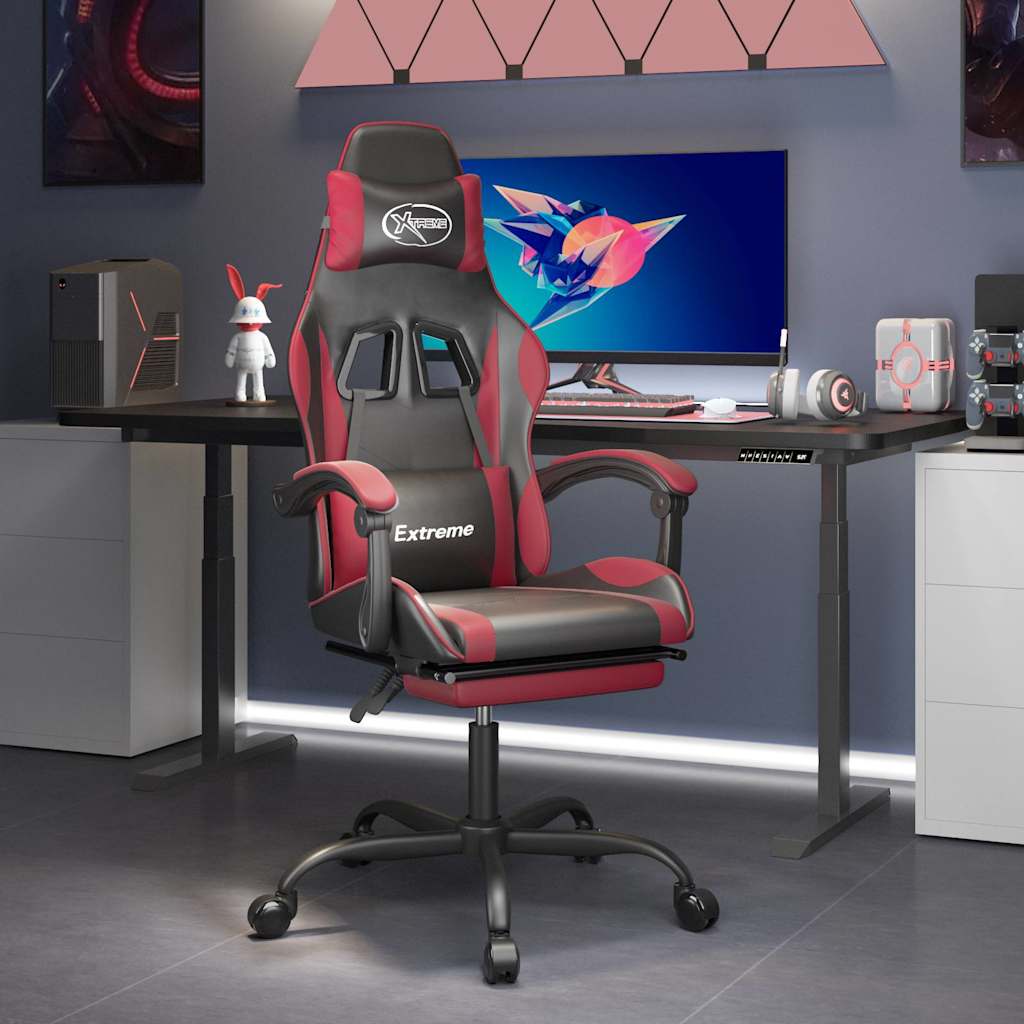 Gaming-Stuhl mit Fußstütze Schwarz und Weinrot Kunstleder