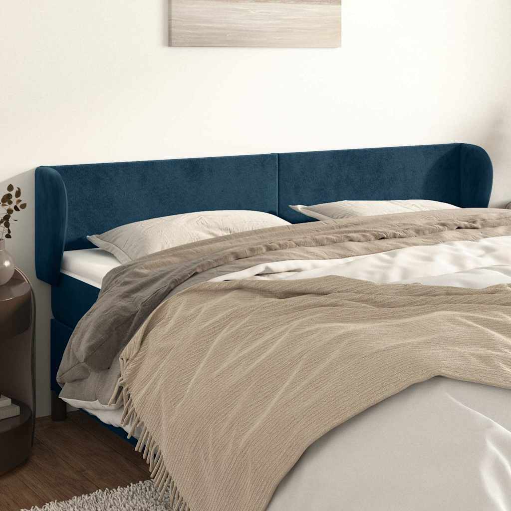 Kopfteil mit Ohren Dunkelblau 203x23x78/88 cm Samt