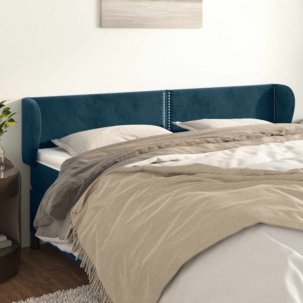 Kopfteil mit Ohren Dunkelblau 203x23x78/88 cm Samt