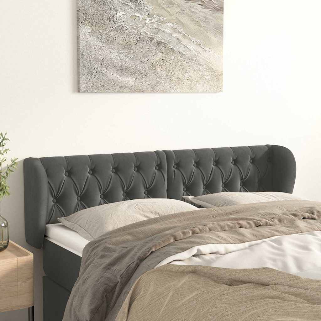 Kopfteil mit Ohren Dunkelgrau 147x23x78/88 cm Samt