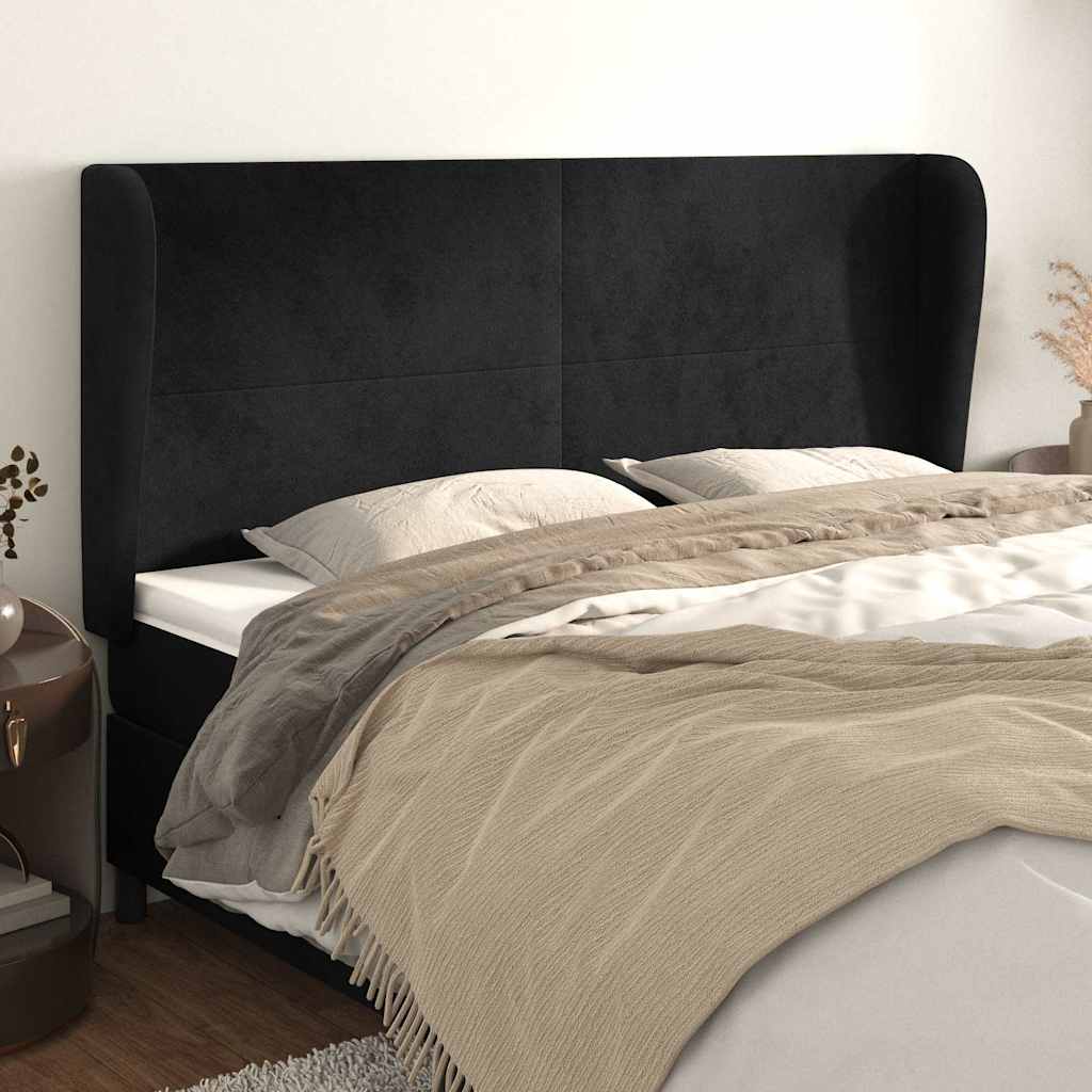 Kopfteil mit Ohren Schwarz 203x23x118/128 cm Samt