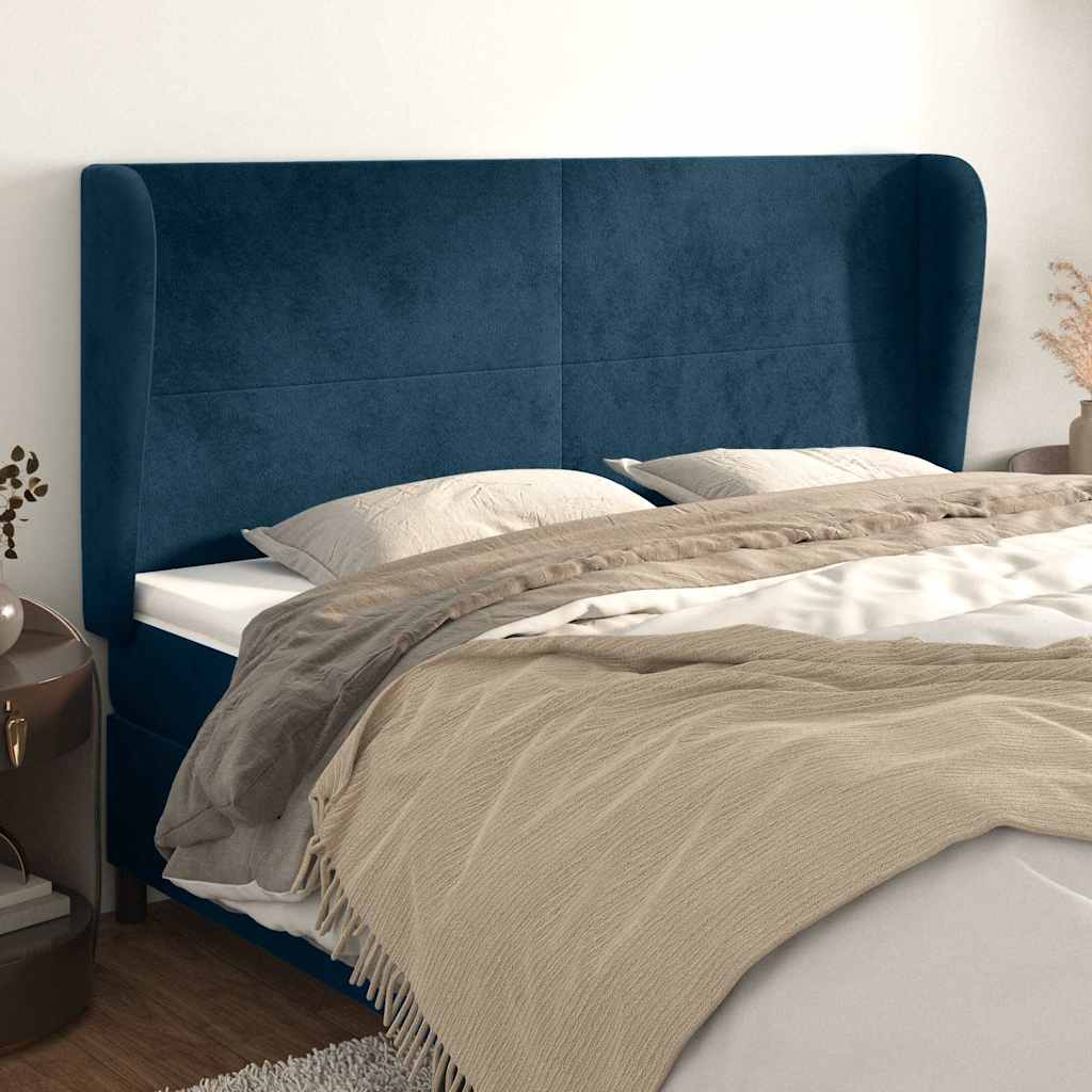 Kopfteil mit Ohren Dunkelblau 203x23x118/128 cm Samt