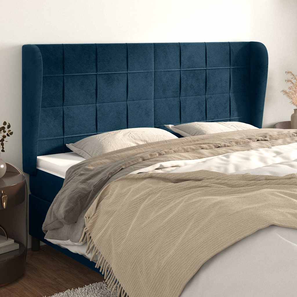 Kopfteil mit Ohren Dunkelblau 163x23x118/128 cm Samt