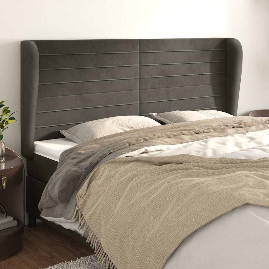 Kopfteil mit Ohren Dunkelgrau 163x23x118/128 cm Samt