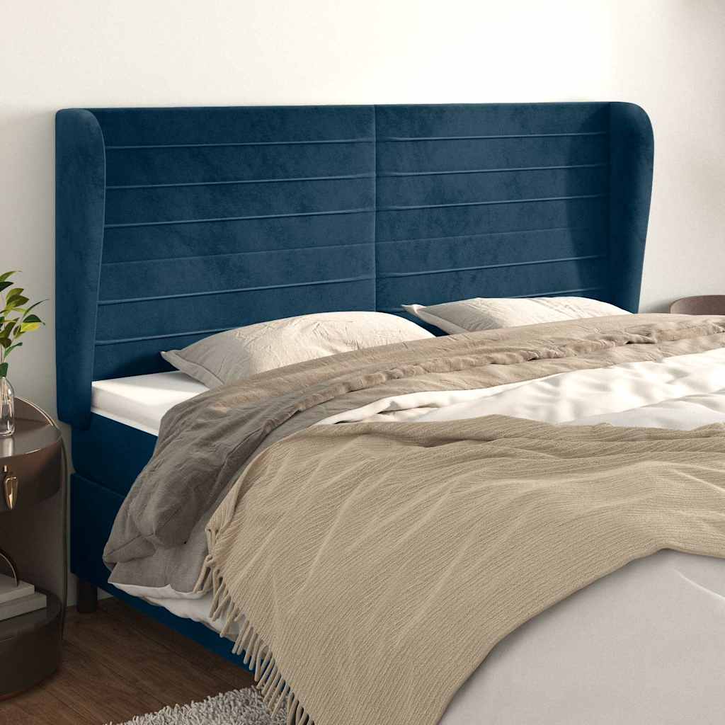 Kopfteil mit Ohren Dunkelblau 183x23x118/128 cm Samt