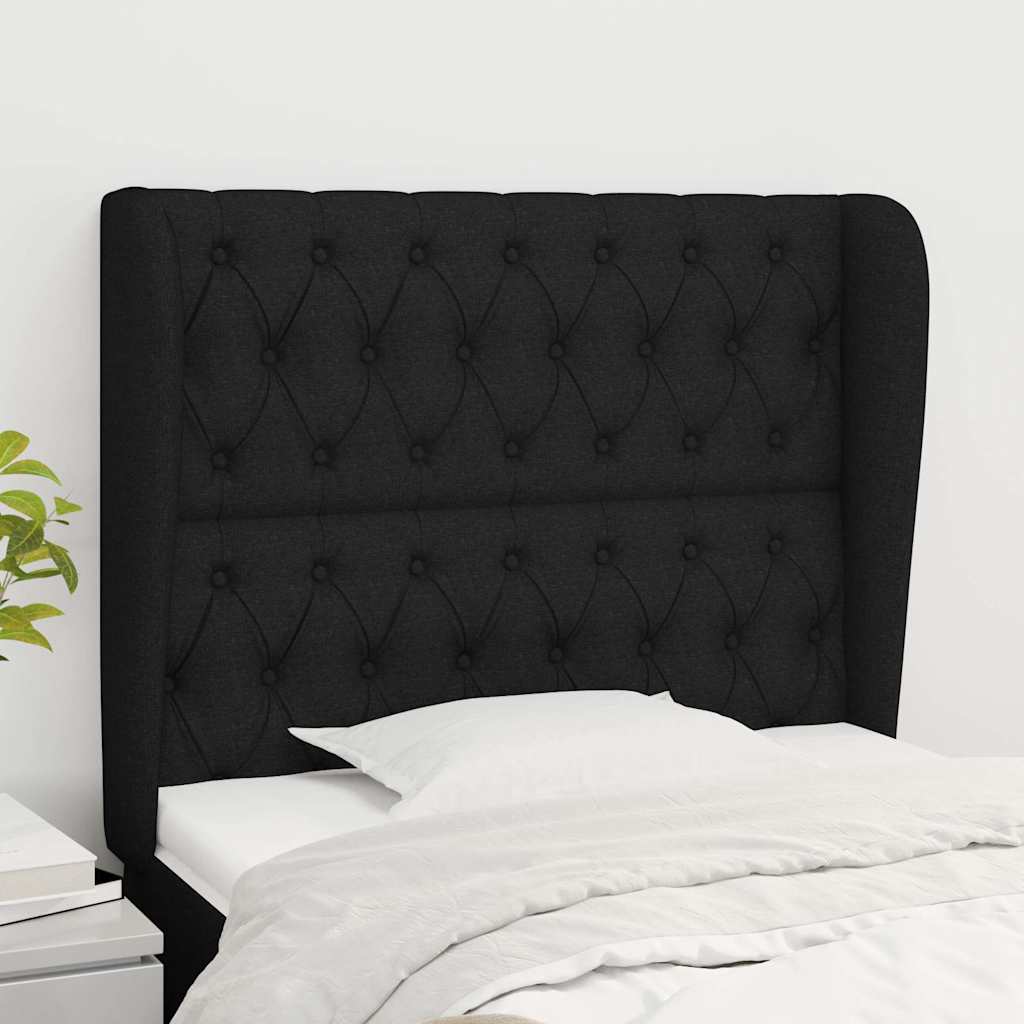 Kopfteil mit Ohren Schwarz 93x23x118/128 cm Stoff