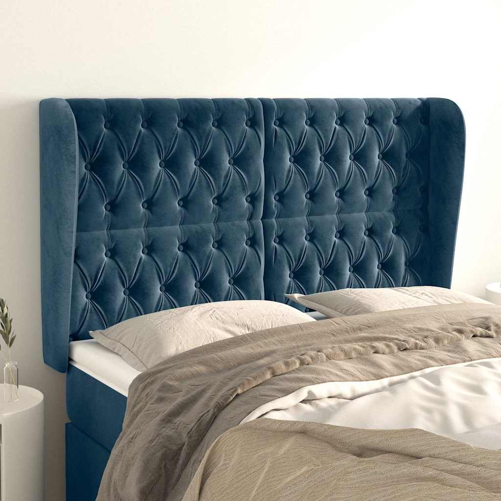 Kopfteil mit Ohren Dunkelblau 147x23x118/128 cm Samt