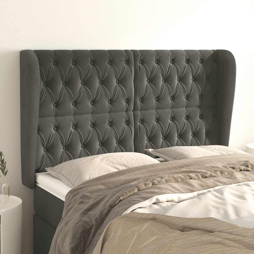 Kopfteil mit Ohren Dunkelgrau 163x23x118/128 cm Samt