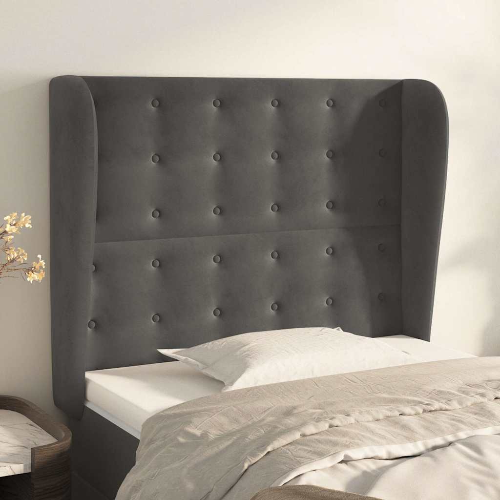 Kopfteil mit Ohren Dunkelgrau 103x23x118/128 cm Samt