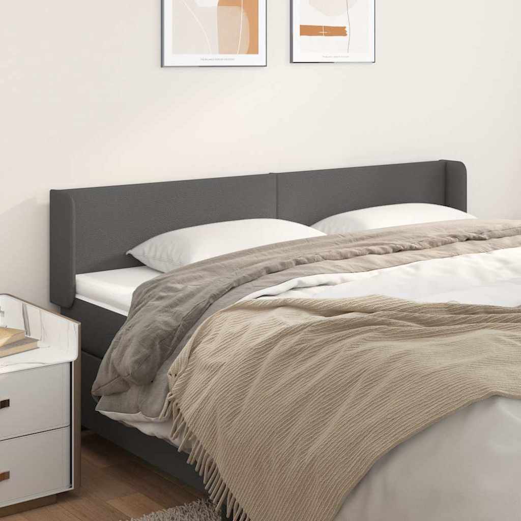 Kopfteil mit Ohren Grau 163x16x78/88 cm Kunstleder