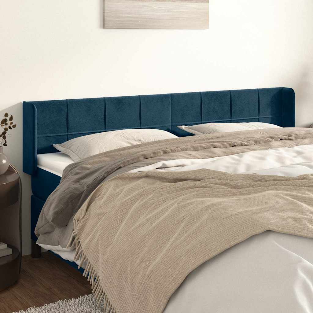 Kopfteil mit Ohren Dunkelblau 183x16x78/88 cm Samt