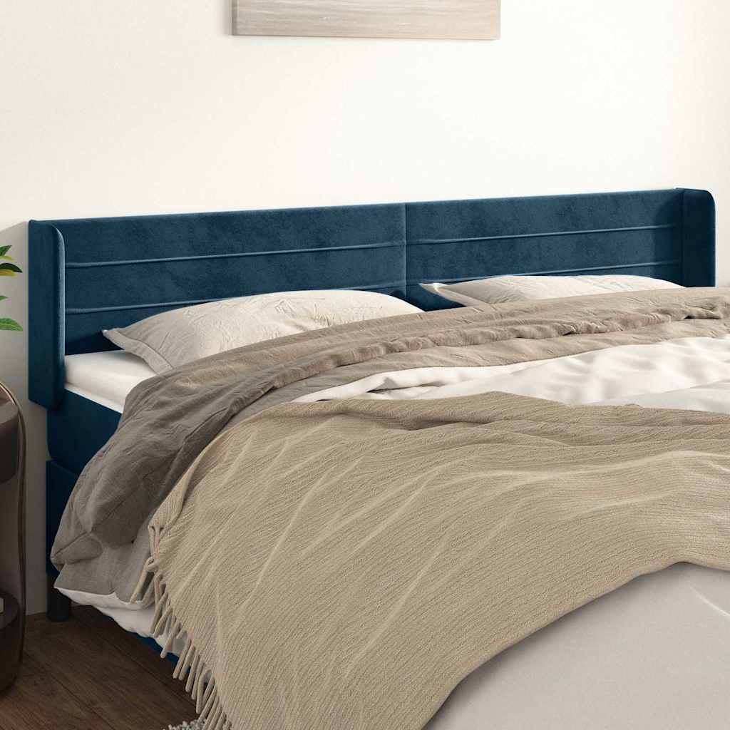 Kopfteil mit Ohren Dunkelblau 183x16x78/88 cm Samt