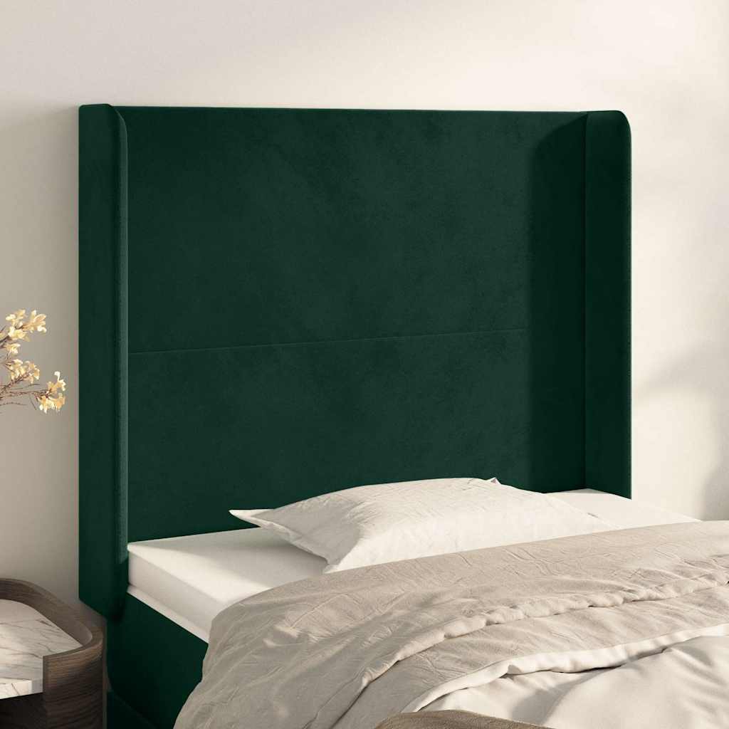 Kopfteil mit Ohren Dunkelgrün 103x16x118/128 cm Samt
