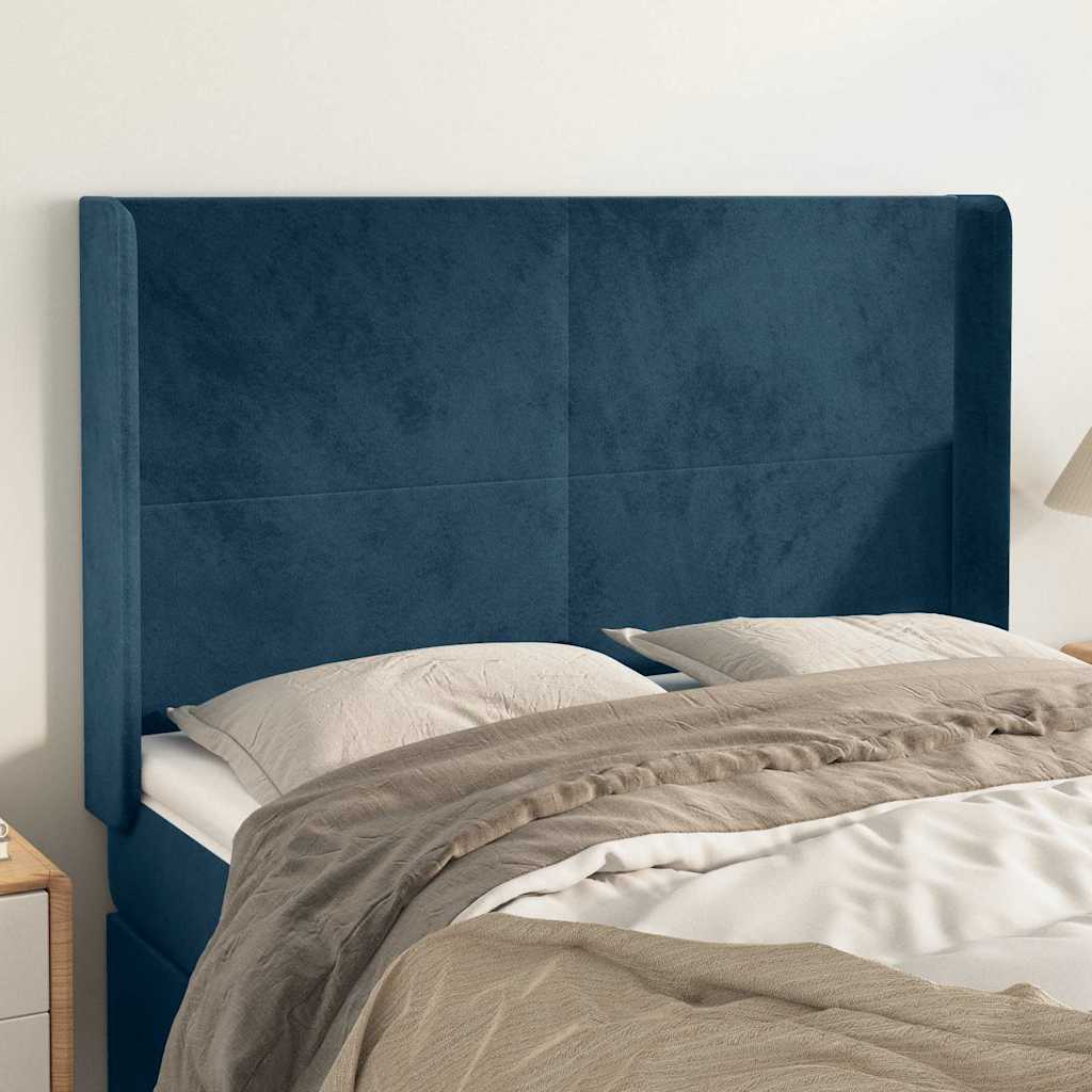Kopfteil mit Ohren Dunkelblau 147x16x118/128 cm Samt