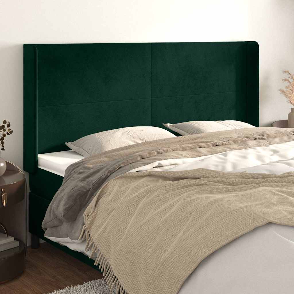 Kopfteil mit Ohren Dunkelgrün 203x16x118/128 cm Samt