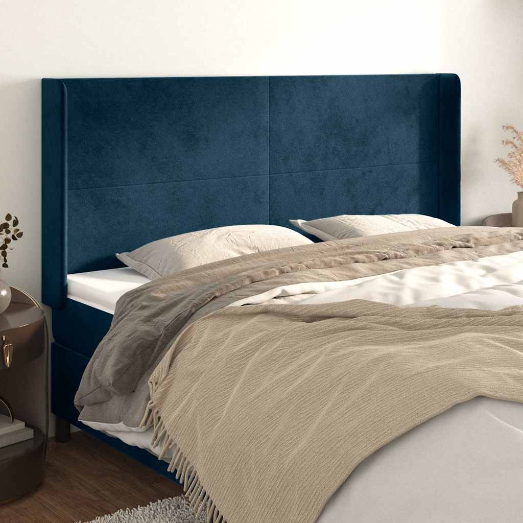 Kopfteil mit Ohren Dunkelblau 203x16x118/128 cm Samt