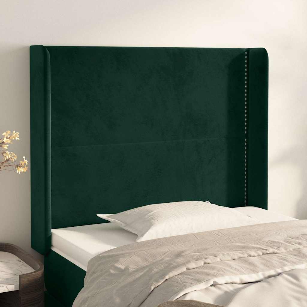 Kopfteil mit Ohren Dunkelgrün 103x16x118/128 cm Samt