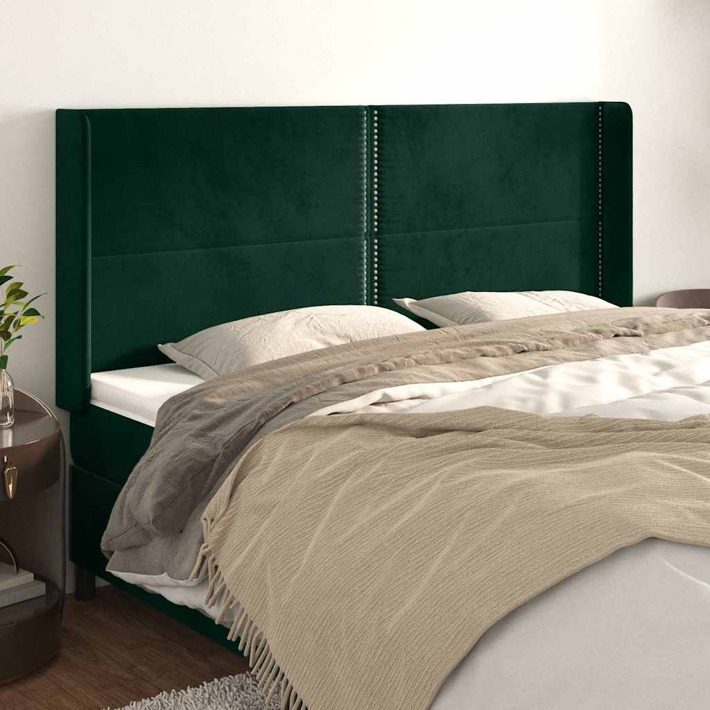 Kopfteil mit Ohren Dunkelgrün 203x16x118/128 cm Samt