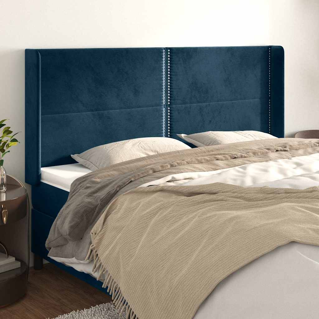 Kopfteil mit Ohren Dunkelblau 203x16x118/128 cm Samt