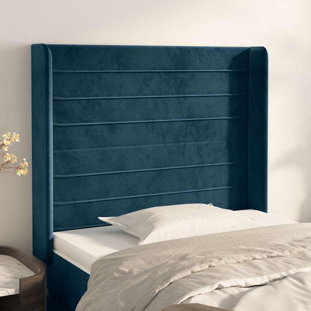 Kopfteil mit Ohren Dunkelblau 103x16x118/128 cm Samt
