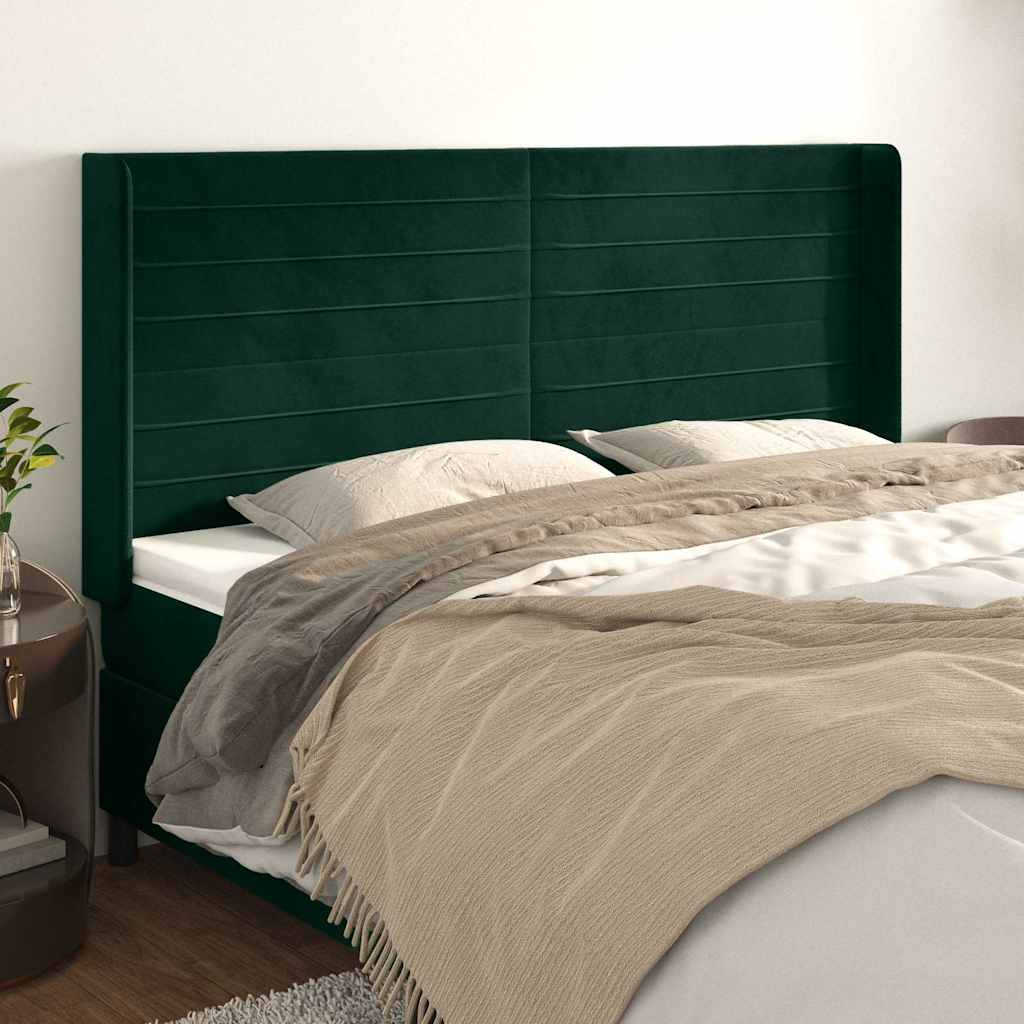 Kopfteil mit Ohren Dunkelgrün 163x16x118/128 cm Samt