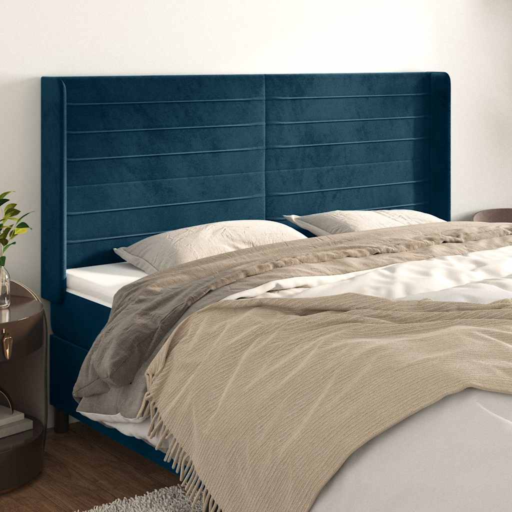 Kopfteil mit Ohren Dunkelblau 183x16x118/128 cm Samt
