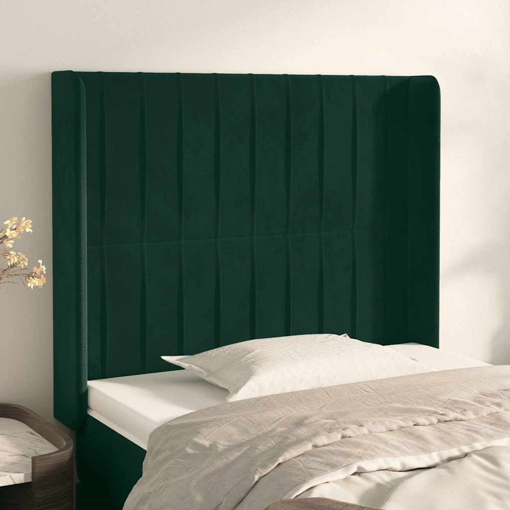 Kopfteil mit Ohren Dunkelgrün 103x16x118/128 cm Samt