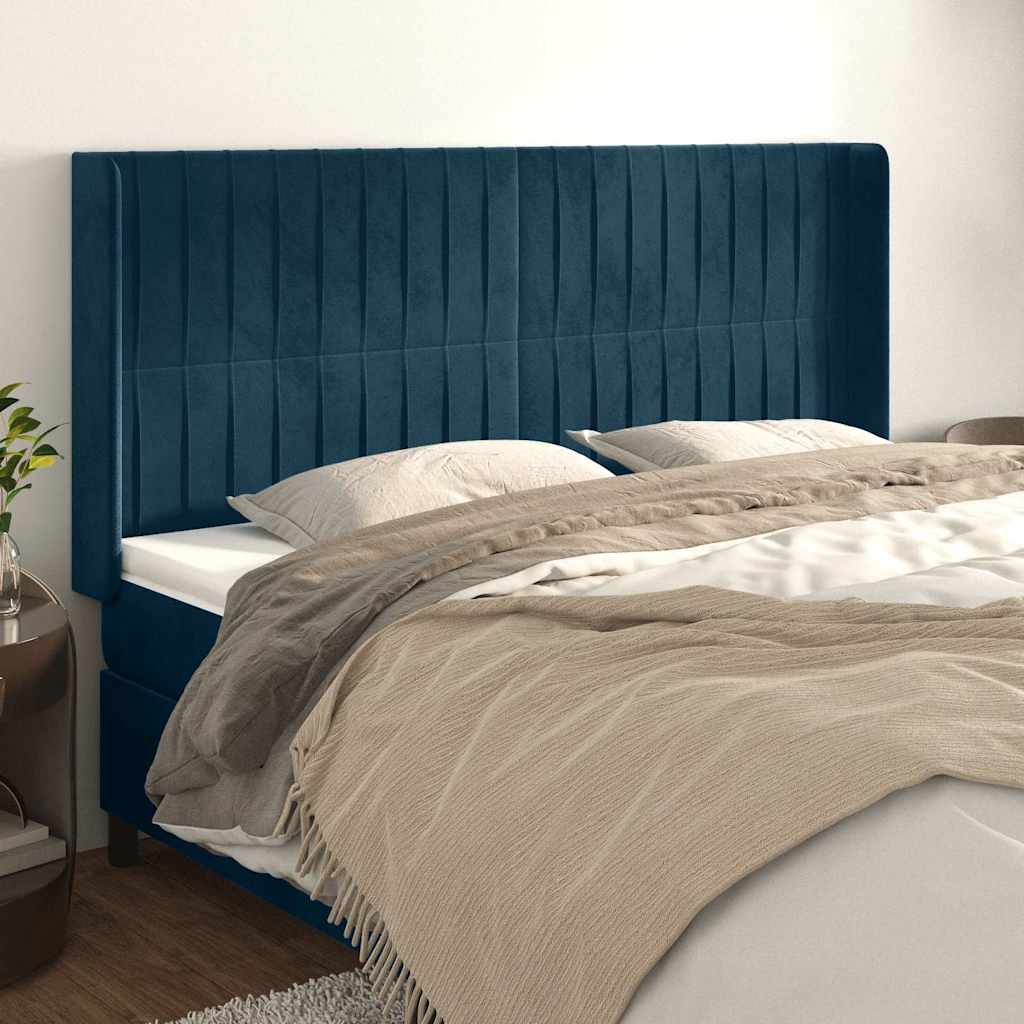 Kopfteil mit Ohren Dunkelblau 163x16x118/128 cm Samt