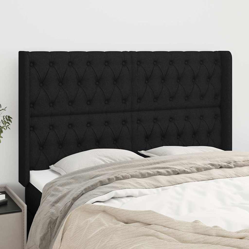 Kopfteil mit Ohren Schwarz 147x16x118/128 cm Stoff