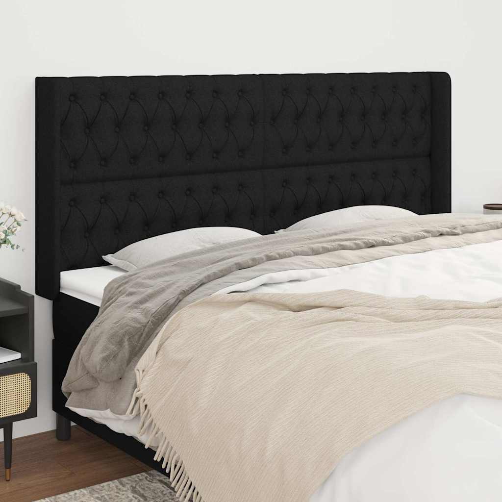 Kopfteil mit Ohren Schwarz 203x16x118/128 cm Stoff