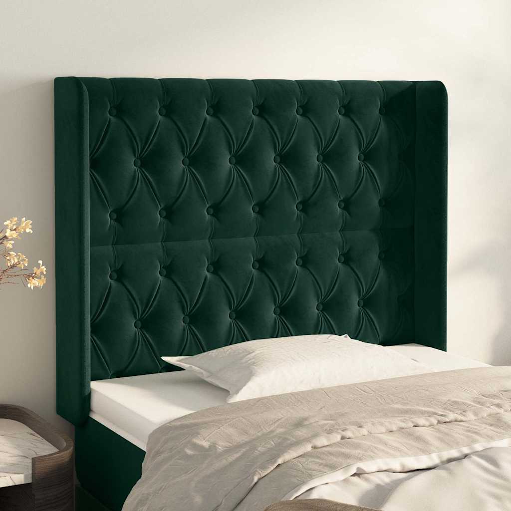 Kopfteil mit Ohren Dunkelgrün 103x16x118/128 cm Samt