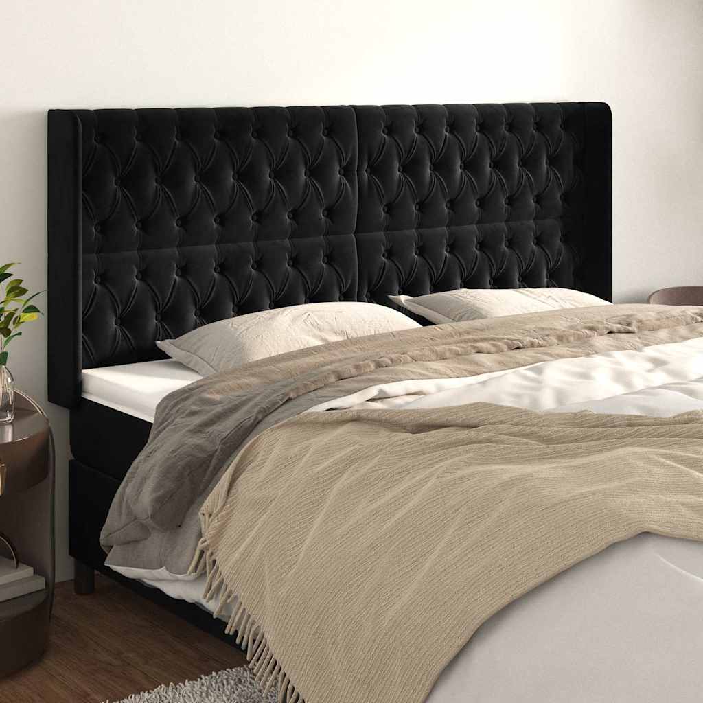 Kopfteil mit Ohren Schwarz 183x16x118/128 cm Samt